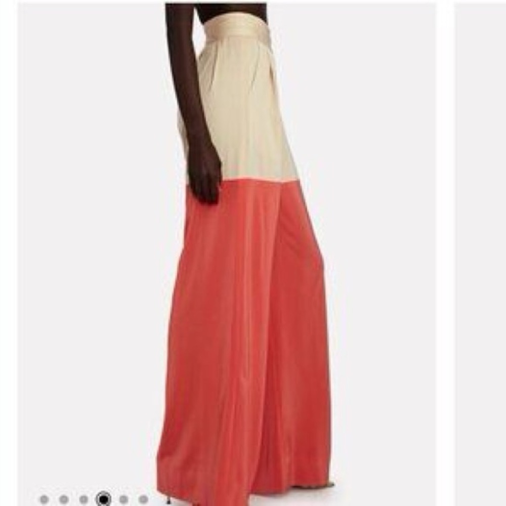 Kimberly Goldson Two-Tone Wide Leg Trousers in Cream and Coral